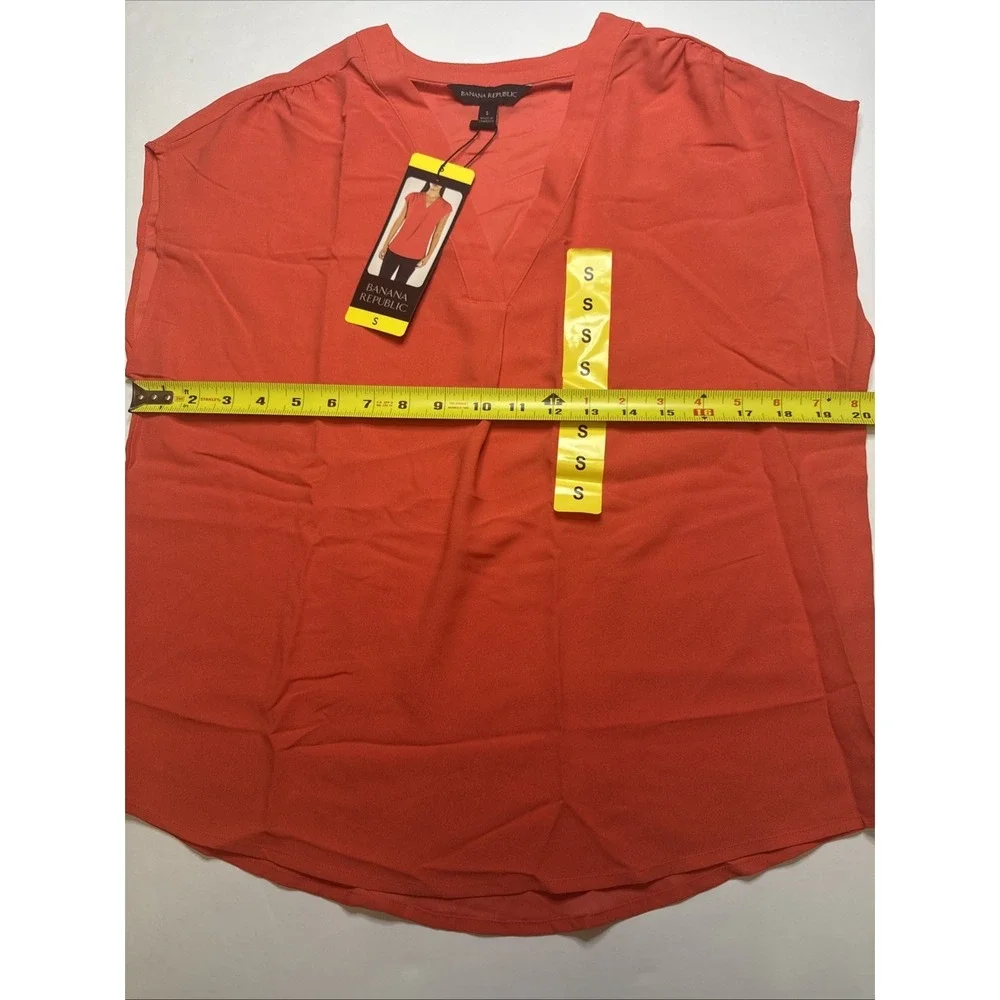Blouse V-Neck Cap Sleeve Coral Orange S Banana Republic‎ Crepe Top 1764639